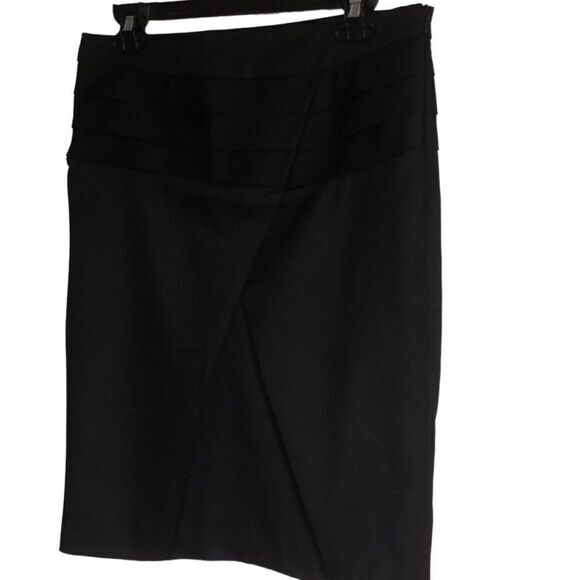 Zara skirt M horizontal pleat side zipper slant front pleat pencil style black - Picture 1 of 8